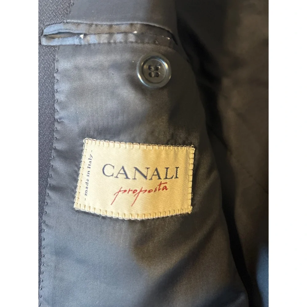 Canali Made in Italy Blazer Mens 50R R Navy Blue  3-Button Textured Suit Jacket